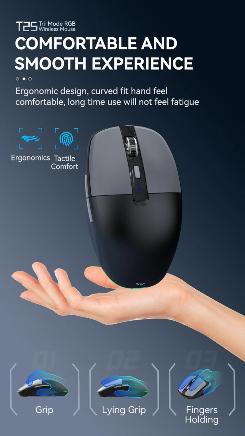 Tri-mode Mouse With Dual Receivers Type-C/USB 2.4G Bluetooth 5.1 Wireless Mouse RGB Charging Silent Mouse For Android IOS