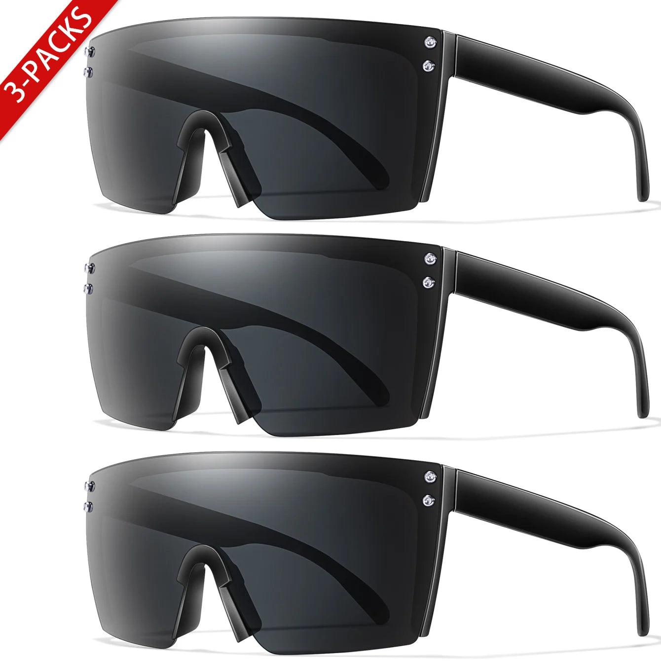3 Pairs Fishing Sunglasses Men and Women Square Oversize Windproof Shades with UV Protection for Outdoor Cycling Hiking