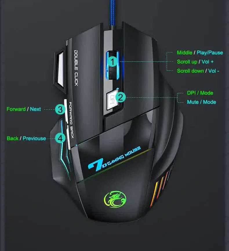 IMICE X7 Optical Gaming Mouse Adjustable DPI Ergonomic Anti Slip Design Colorful Luminuse Suitable for DesktopComputers Laptop