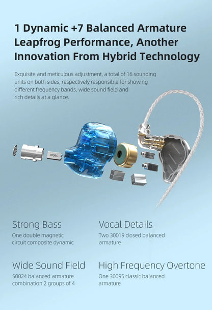 KZ ZAX 7BA 1DD Hybrid In Ear Earphones 16 Driver Unit HIFI Headset Metal Earbuds Earphone 2PIN Cable