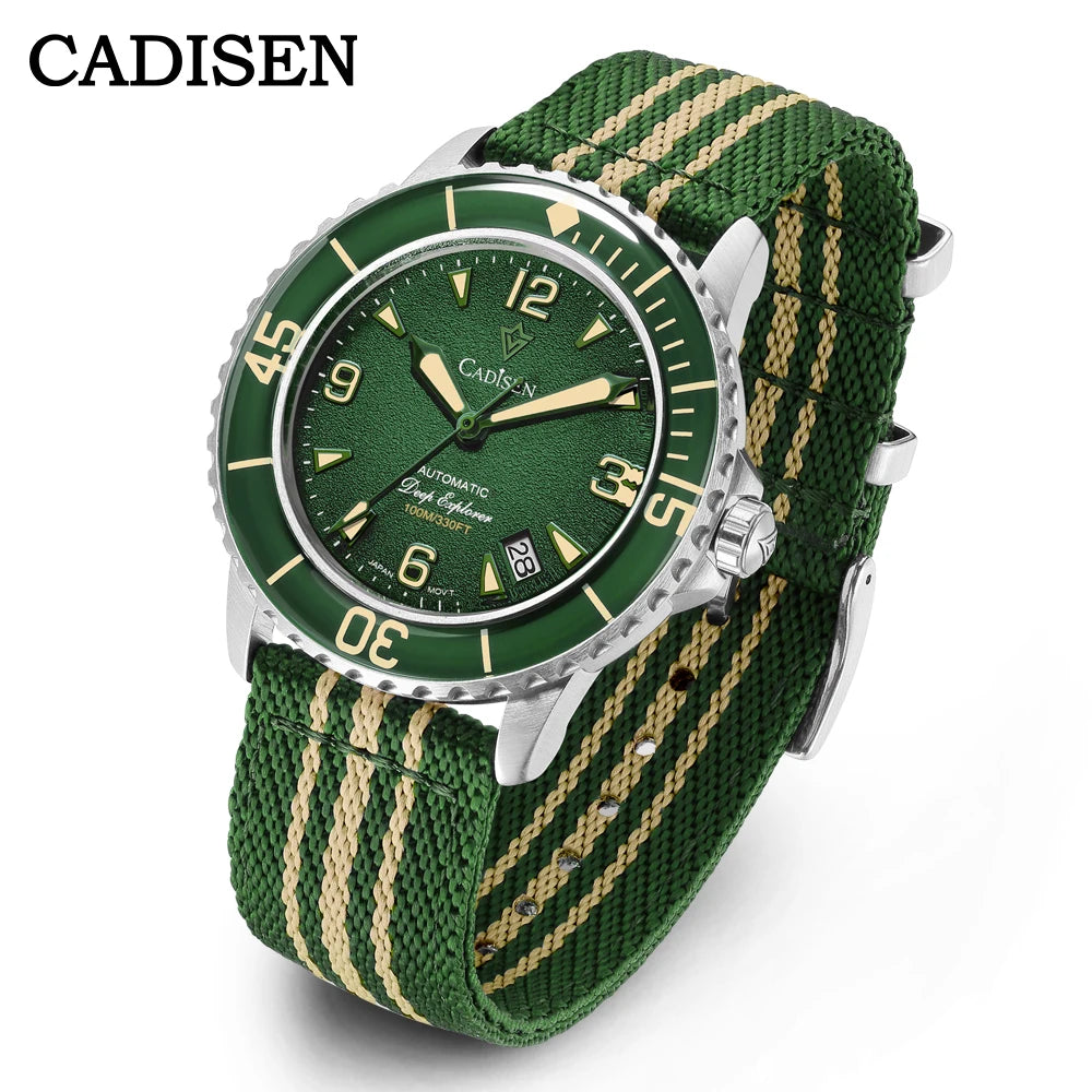 CADISEN Deep Explorer MIYOTA 8215 Automatic Mechanical Watch Man Canvas Strap Wristwatch Luxury Luminous Waterproof Watches