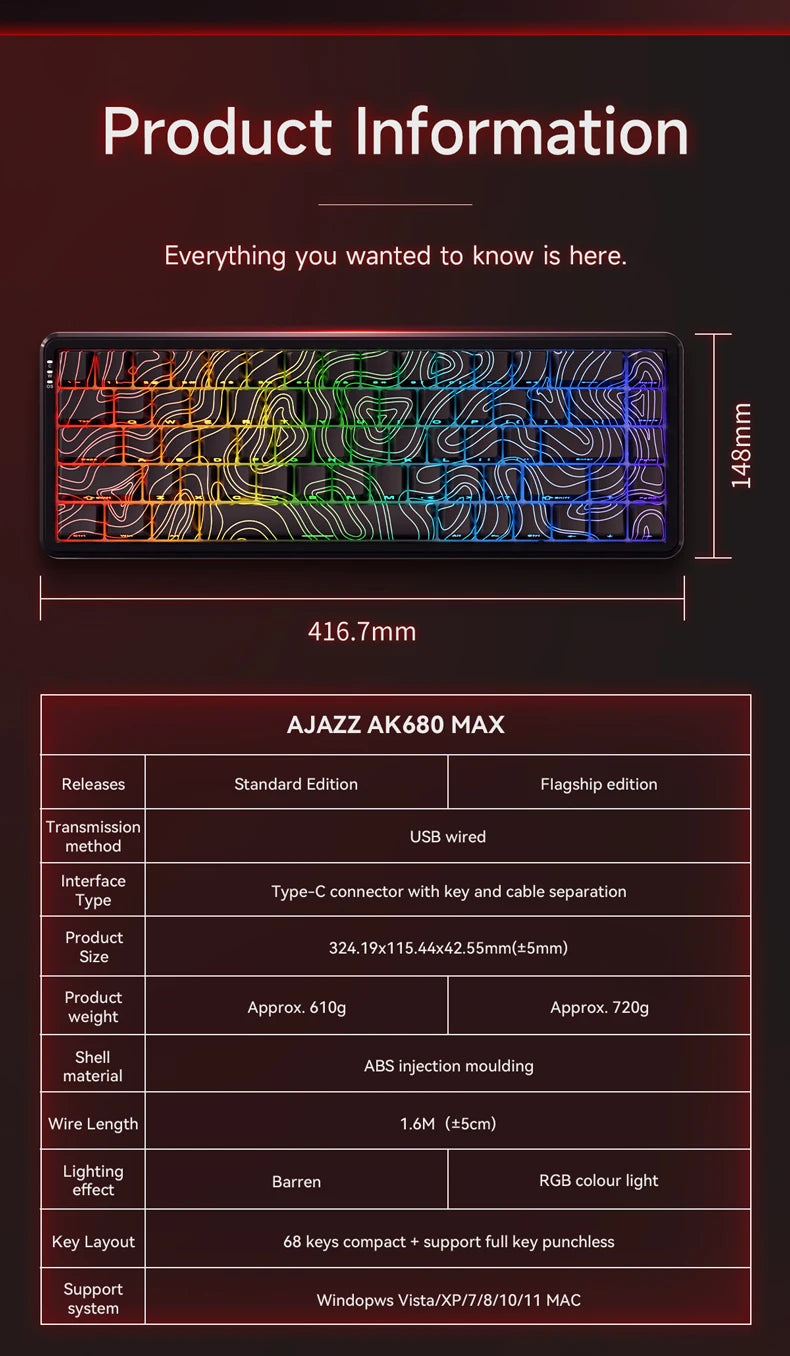 AJAZZ AK680 MAX Magnetic Axis Wired Keyboard 0.125ms Ultra-Low Latency Professional Gaming Keyboard