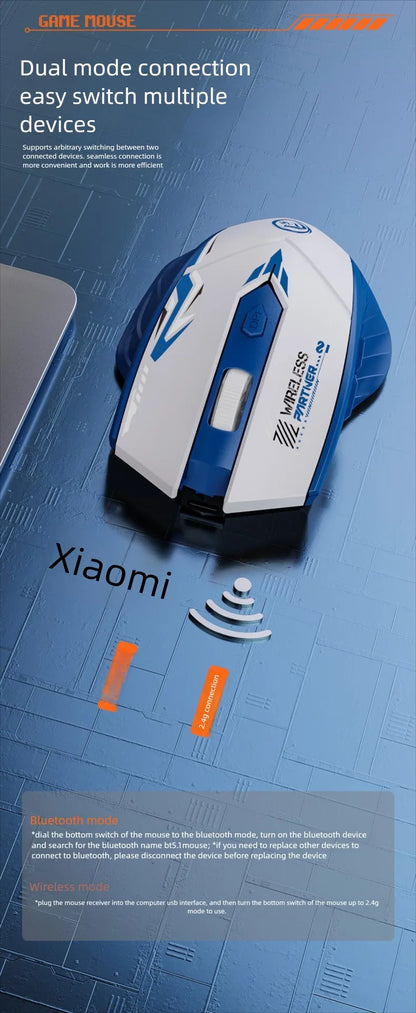 Wireless Gaming Mouse 2.4G USB Silent Mouse Dual Mode Bluetooth Rechargeable 1600DPI Mouse Computer Silent Mice for PC Laptop