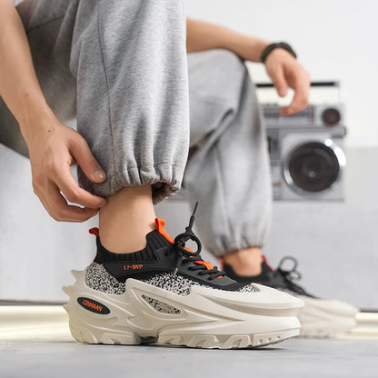 Men's Sports Shoes Elastic Thick-Soled Anti-Slip Outdoor Fitness Shoes Versatile Daily Wear Casual Street Fashion Walking Shoes