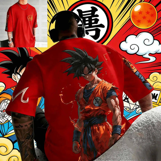 2026 Summer Dragon Ball Battle-Damaged Goku Vintage Anime T-shirt Men's Pure Cotton Casual Loose Sports Daily Top