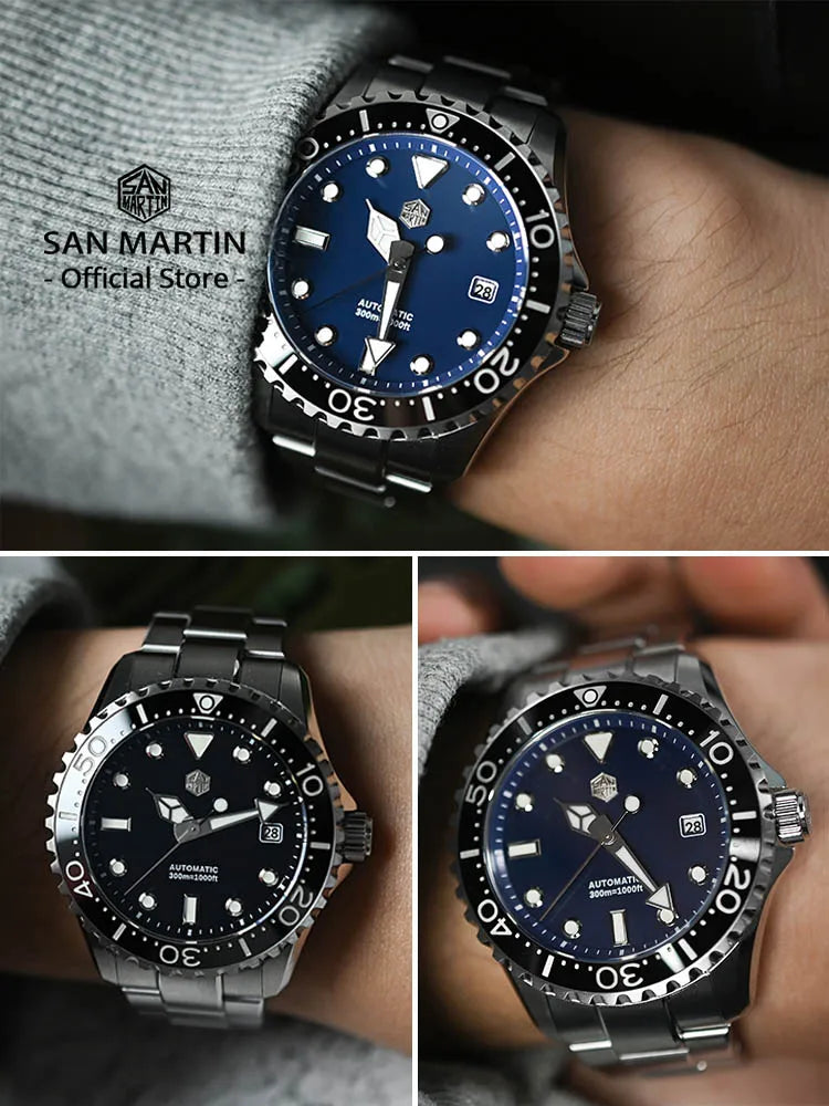 San Martin New 40mm Diver Watch YN55 Enamel Dial Classic Luxury Men Automatic Mechanical Watches Sapphire Waterproof 300m SN0009