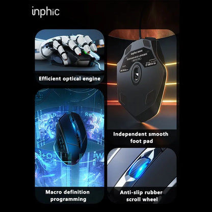 Inphic W1 Wired Mouse Esports Gaming Mouse Macro Programming Definition to Adjust DPI Silent Office Mouse