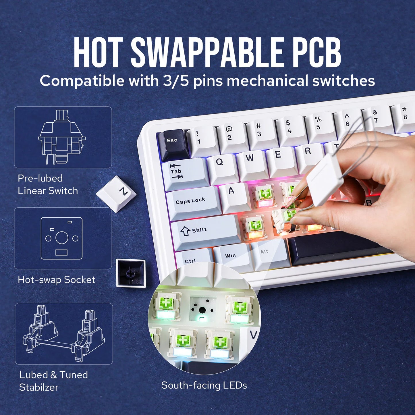 EPOMAKER x AULA F65 65% Layout Wired/Bluetooth 5.0/2.4G Wireless Hot-Swap Gasket-mounted Mechanical Gaming Keyboard for Mac/Win