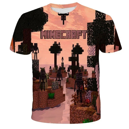 Boys T Shirt Minecraft Popular Tops 3D Printed Casual Summer Cute Boys Girls Building Blocks Cartoon T-shirt Inside Outside Mc
