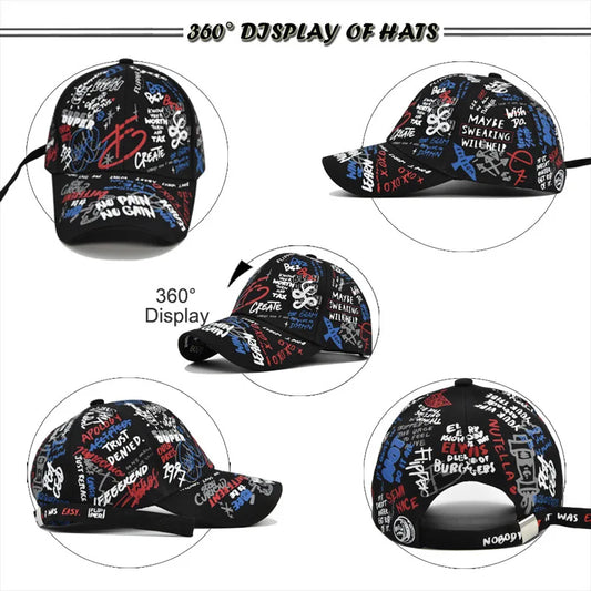 Trendy Unisex Graffiti Print Baseball Cap - Colorful Painted Visor Fashion Hat