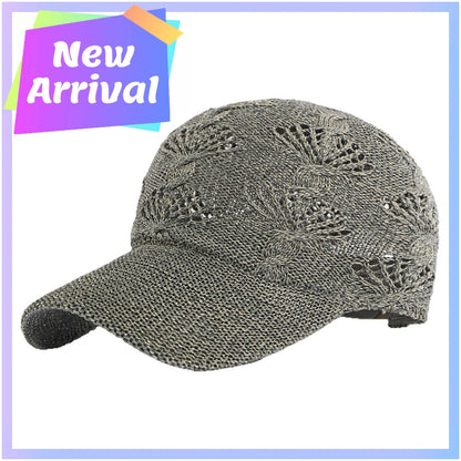 Summer Glossy Openwork Knit Baseball Cap for Women,Outdoor Sun Protection Hat Breathable Flattering Versatile
