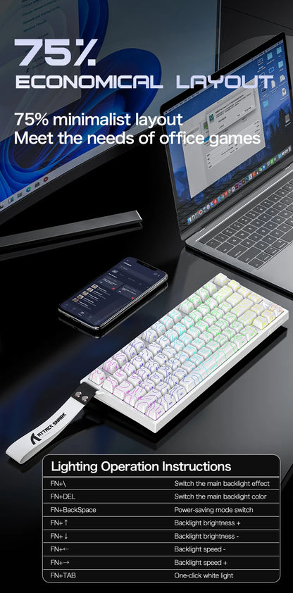 ATTACK SHARK R82HE Gaming Keyboard Magnetic 75% Wired 8000Hz Rapid Trigger ProGamer Keyboard,0.005mm RT Accuracy,0.08ms Latency