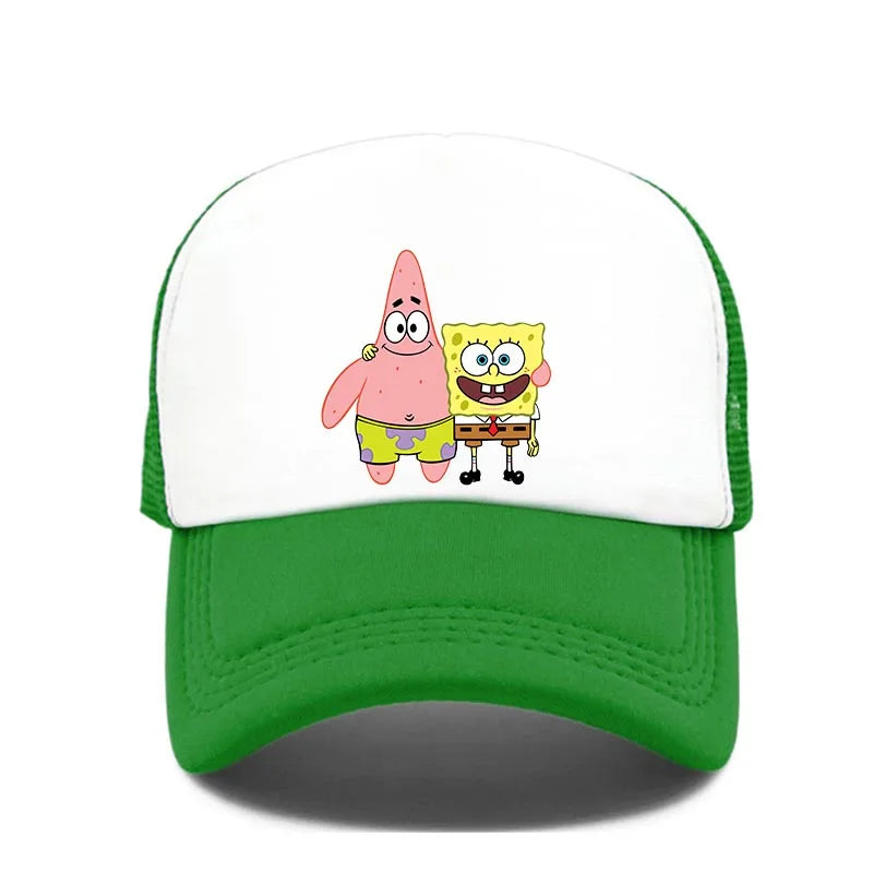 Cappellino da baseball carino con stampa SpongeBob, per uomo e donna, cappellino estivo in rete con protezione solare, cappellino da golf regolabile, cappellino da camionista in stile anime