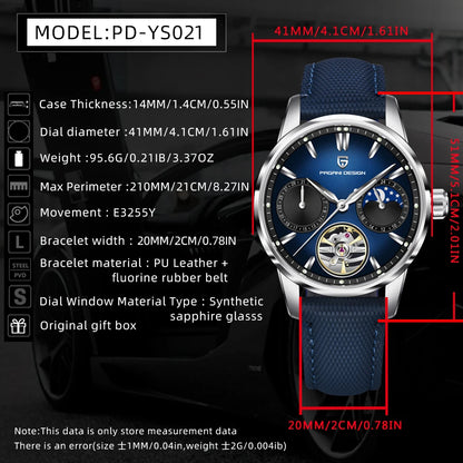 PAGANI DESIGN 41mm Men’s Luxury Mechanical Watch  Sapphire Crystal, Leather Strap & Waterproof