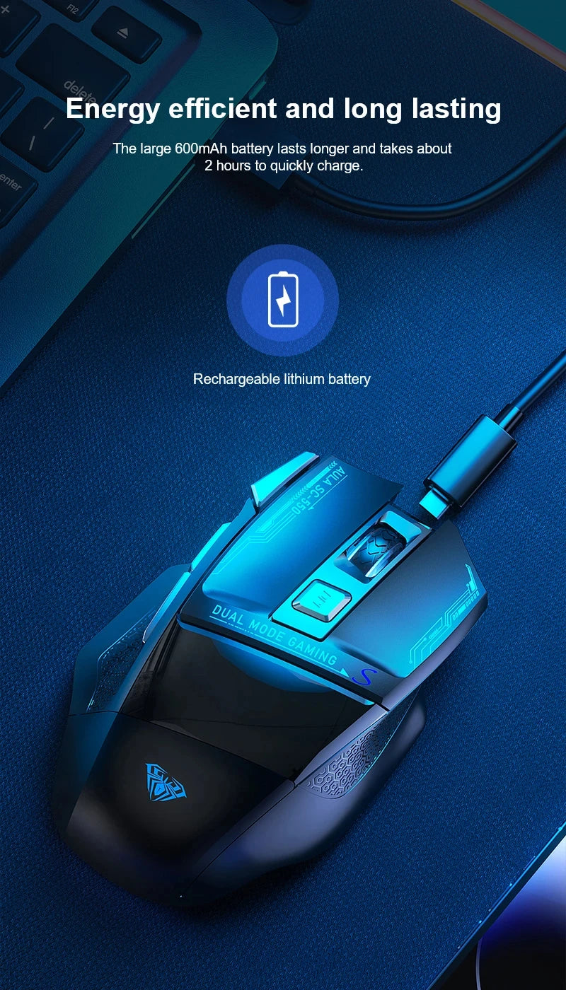 AULA SC550 Wireless Gaming Mouse Dual-mode Rechargeable Luminous Mechanical gaming mouse for Desktop/laptop E-sports USB Mouse