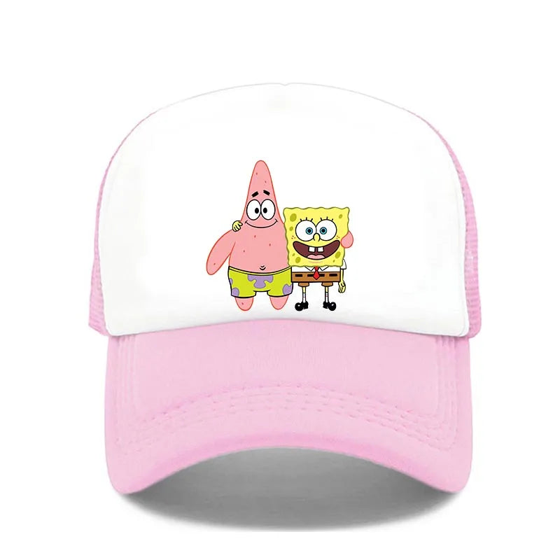 Cappellino da baseball carino con stampa SpongeBob, per uomo e donna, cappellino estivo in rete con protezione solare, cappellino da golf regolabile, cappellino da camionista in stile anime