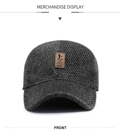 Baseball Cap Woolen Knitted Winter Ear Cover Baseball Cap Men Thicken Warm Hats with Earflaps Sport Golf Hats Snapback