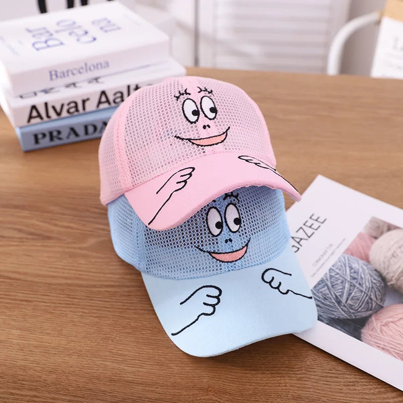Nuovo cappellino estivo carino per ragazzi, ragazze e bambini con faccina sorridente, in rete, stile Kawaii, cappellino da baseball popolare in stile hip hop, cappellino da sole, DropShipping