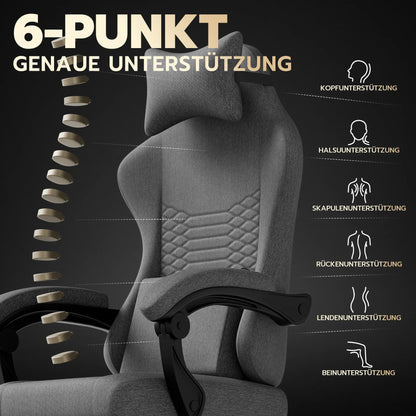 Dark Gray Fabric Gaming Chair, Massage Office Chair with Headrest, Ergonomic Racing Design, Adjustable Footrest, for PC Gamers