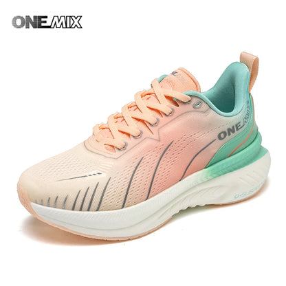 ONEMIX Women's Black Breathable Running Sneakers 2024 Designer Edition, Free Shipping, Pink Fashion Damping Sports Shoes