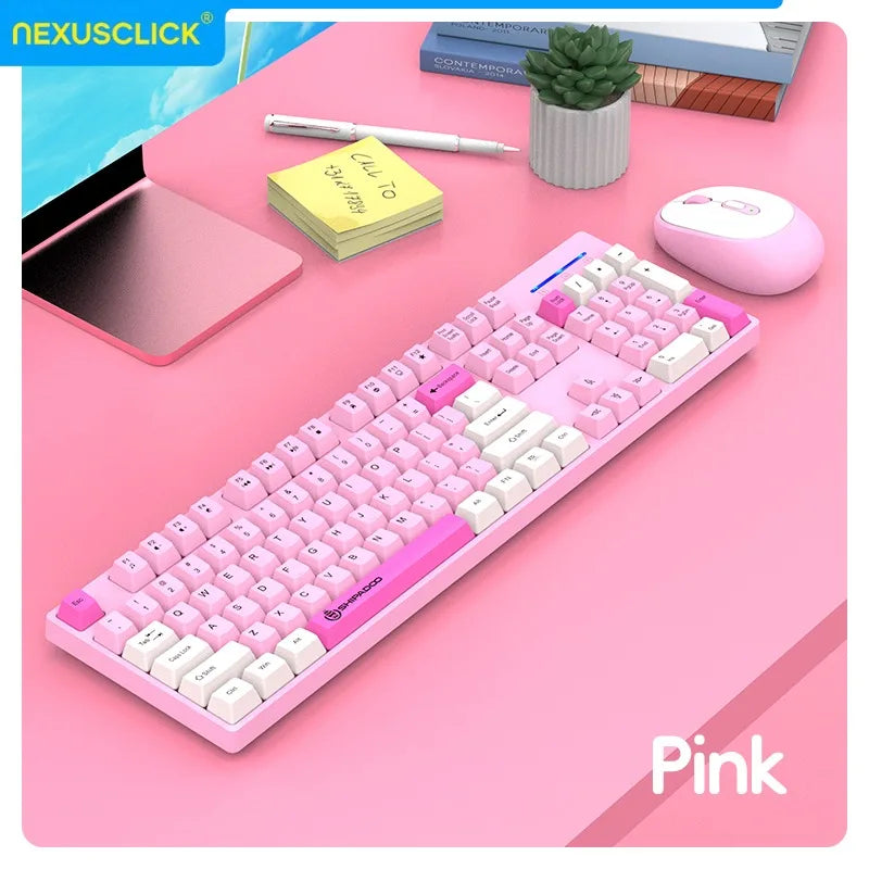 NexusClick Wireless Gaming Office Keyboard&Mouse Set Smart Power Saving Full Size 104 Keys 1600DPI Adjustable USB for Laptop PC