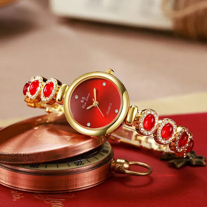 Famous Brand Women's Quartz Watches Luxury Green Gemstone Bracelet Watch Gift Female Wristwatch Dropshipping Relojes Para Mujer