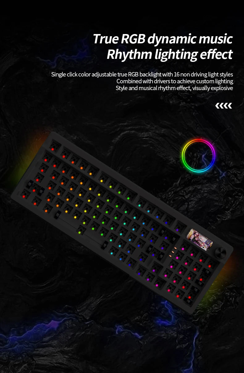 YINDIAOY95 Three Mode Mechanical Keyboard Hot Swap RGB Gaming Keyboard DIY Kit with Customize Display