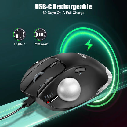 Lefon F33/F26C/F35B Trackball Mouse/Bluetooth Ergonomic Mouse 2.4G Wireless Rechargeable Rollerball Mice for PC Office Drawing