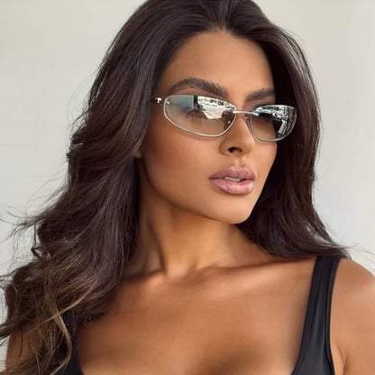 Oval Frameless Y2K Luxury Sunglasses Brand Design High-end Styling Punk Sunglasses Outdoor Retro Personality Sunglasses Women