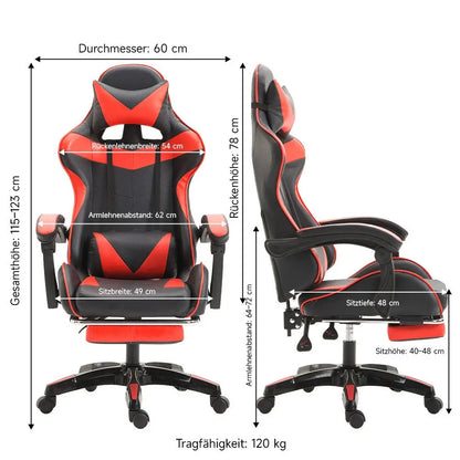 Ergonomic gaming chair, office chair, height adjustable,PU leather computer chair, with headrest and lumbar support, 360° swivel