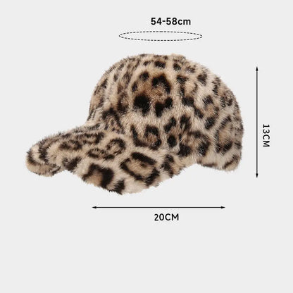 Casquette de baseball imprimé léopard pour femme, en fausse fourrure douillette, chaude pour l'hiver, casquette vintage d'extérieur à visière rabattable pour femme