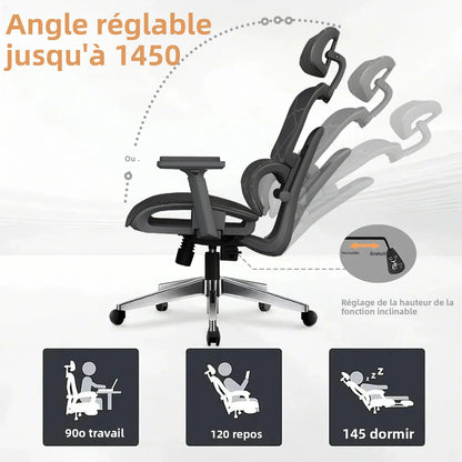Ergonomic Office Chair Lumbar Support & Neck Pillow Soft Padded Armrests Breathable Mesh Multi-Position Height Adjustment Comfor
