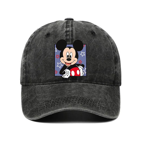 Retro Washed Mickey Mouse Print Baseball Cap Men Women Vintage Kpop Snapback Cap Adjustable Breathable Trucker Hat Sunscreen Hat