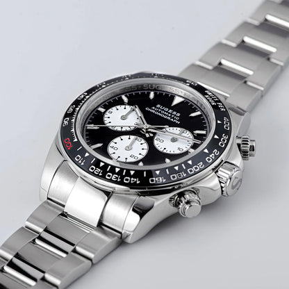 Sugess Diving Mens Watch Panda Automatic Mechanical Chronograph Peacock SL4801 Movement Wristwatch Waterproof Ceramic Bezel New