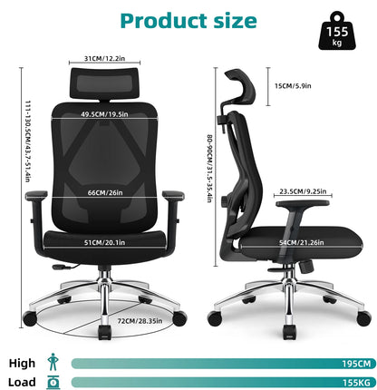 Daccormax Ergonomic Office Chair, Mesh Desk Chair Adjustable Lumbar Support, Swivel Tilt Wheels for Home Office Gaming
