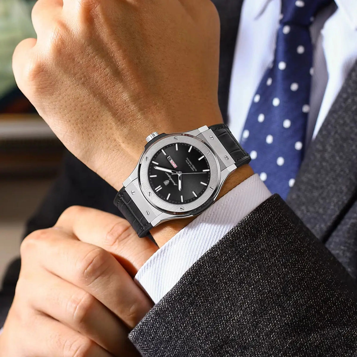 POEDAGAR herenhorloge – Origineel model, zakelijke stijl, waterdicht, siliconen band, datum- en dagweergave, quartz uurwerk, trendy luxe horloge.
