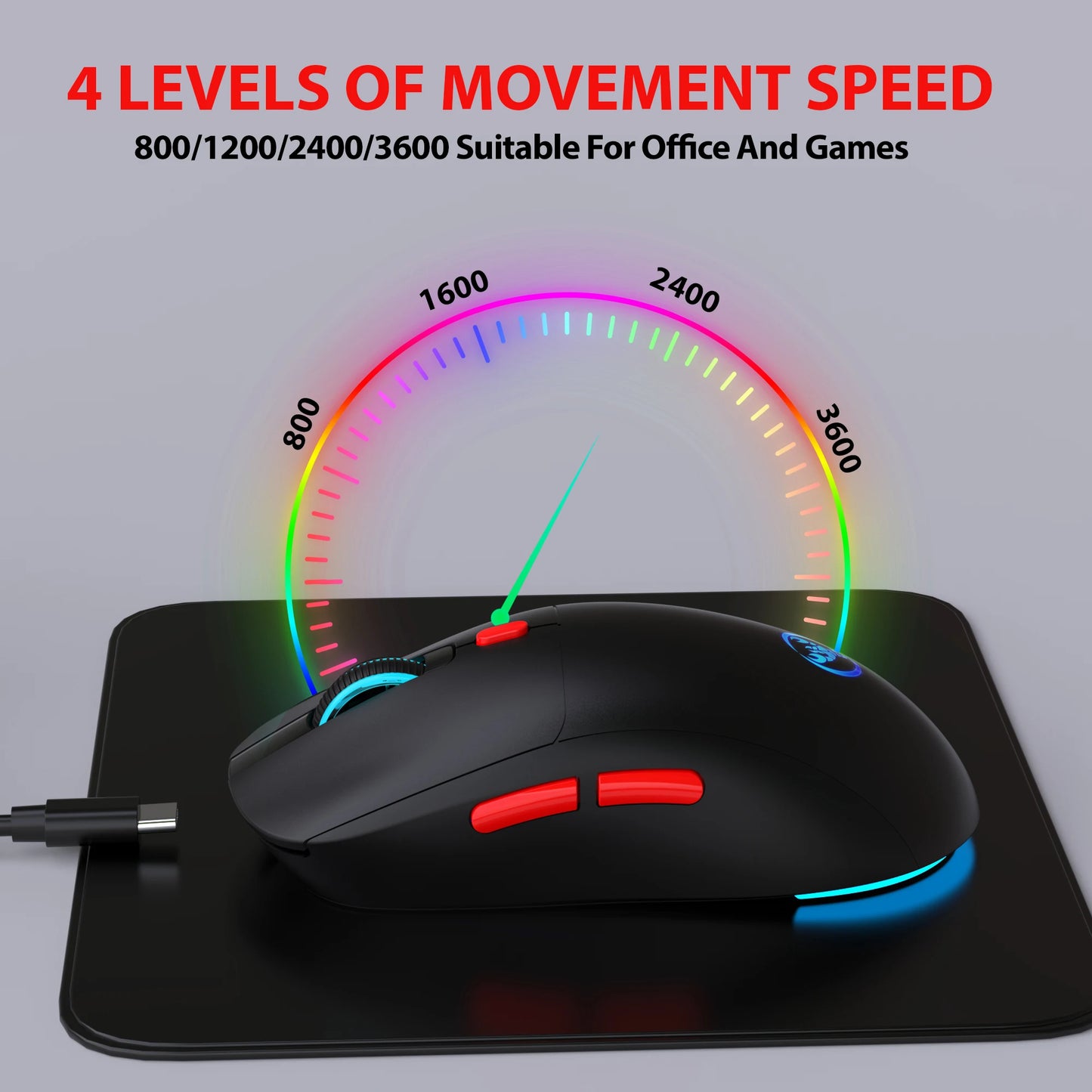 2.4G Wireless Rechargeable Mouse 650mAh Adjustable 3600DPI 7 Colors RGB Lighting Ergonomic Silent for Office Laptop PC Gaming