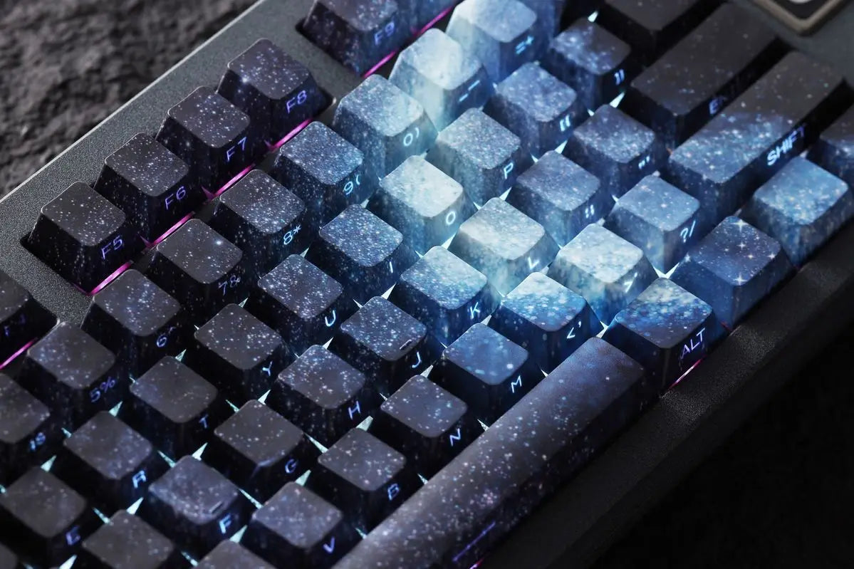 Purple Galaxy Gradient Side Carving Transparent Cherry Keycap PBT 135 Key Compatible with 60/64/84/98/108 Mechanical Keyboard