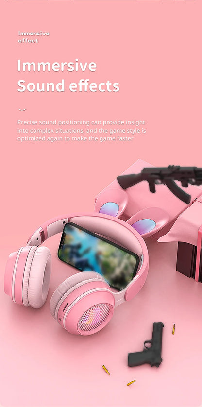 Glow Unicorn Headphones | Bunny Ear Bluetooth Headset with  Mic & TF Slot | Wireless Over-Ear LED