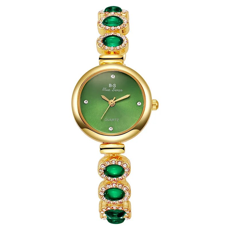 Famous Brand Women's Quartz Watches Luxury Green Gemstone Bracelet Watch Gift Female Wristwatch Dropshipping Relojes Para Mujer