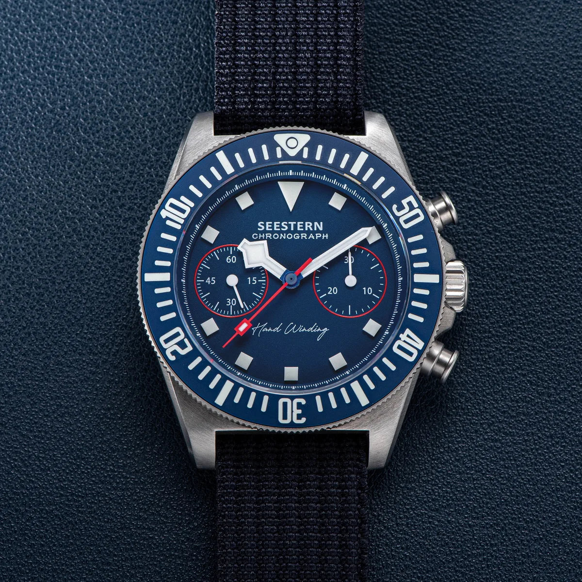 SEESTERN Chronograph Man of Watch Mechanical Tianjin ST1901 Movement Sapphire Wristwatches Nylon Sticker Strap Luminous Skeleton