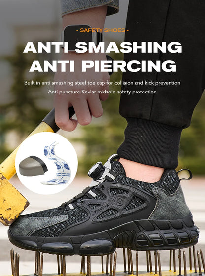 Size 47 48 Work Safety Shoes Men Reflective Design Steel Toe Shoes Rotation Button Work Sneakers Protective Safety Boots