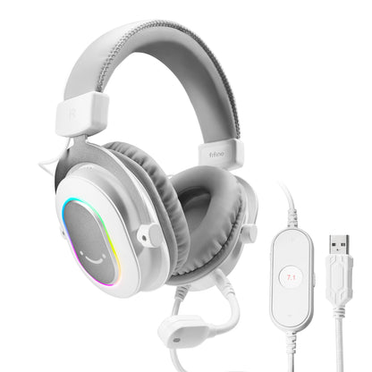 Fifine Dynamic RGB Gaming Headset with Mic Over-Ear Headphones 7.1 Surround Sound PC PS4 PS5 3 EQ Options Game Movie Music - H6