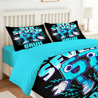 Set de lenjerie de pat Cartoon Print Six Seven 67, 2/3 piese, husă de pilotă și față de pernă pentru acasă, adolescenți și adulți, cadou pentru băieți și fete