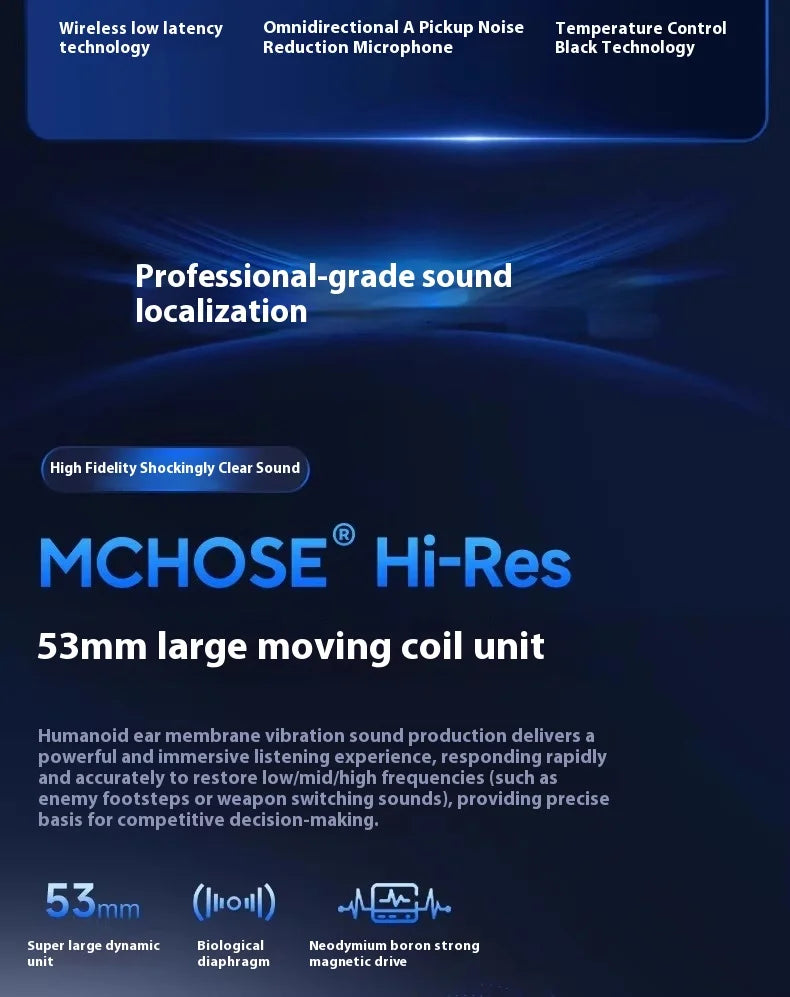 MCHOSE V9 Pro Gaming Headset, Over-Ear Quad-Mode Wireless Bluetooth Headphones for PC with Microphone (Delta Style)