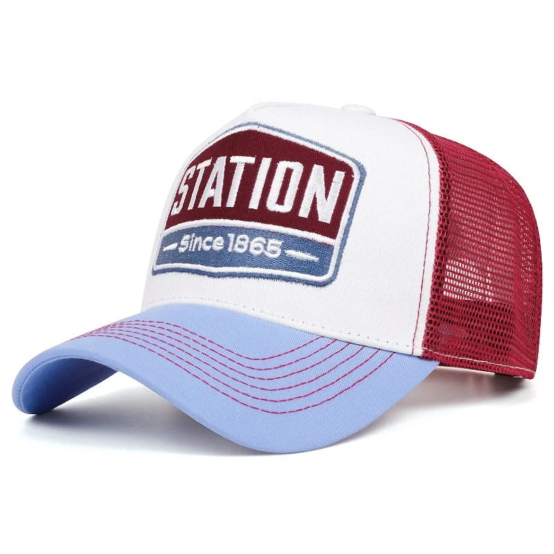 Hot Sale Unisex Baseball Cap Classic STATION Letter Pattern Mesh Cap Men And Women Breathable Streetwear Summer Trucker Hat