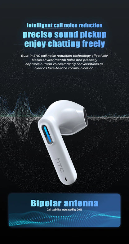 Auriculares Bluetooth HTC NE49 6.0 True Wireless Earbuds Gaming HiFi Deep Bass Lightweight Cool Design IPX5 Waterproof Choice
