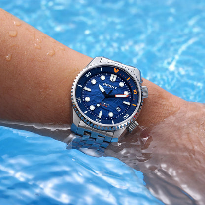 BERNY Automatic Diver Watch for Men Top Luxury Sapphire 316L Steel Blue Dial 200M Waterproof Mechanical Diving Men's Watches