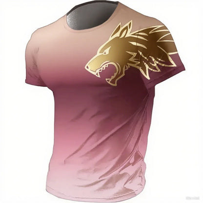 Men's Fitness Sportswear T-shirts 2024 Summer Vintage Men's 3D Printed Quick-Drying Gradient T-shirt Animal Wolf Short Sleeve