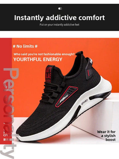 Hot Sale of the Season New Men's Running Shoes Breathable Lightweight Knitted Lace-Up Sports Sneakers Fashionable Korean Style